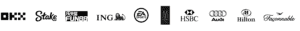 CLIENT LOGOS - HILTON, HSBC, OKX, OLAY. P&G